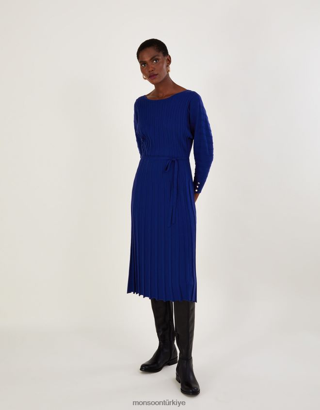 Monsoon kadınlar lenzing ecoverolu ters yırtmaçlı yaka elbise JH86BT423 Giyim mavi (kobalt)