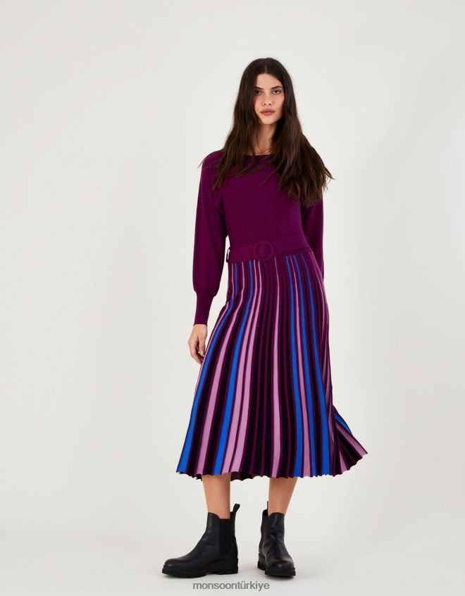 Monsoon kadınlar lenzing ecoverolu yırtmaçlı pilili etek elbise JH86BT418 Giyim mor