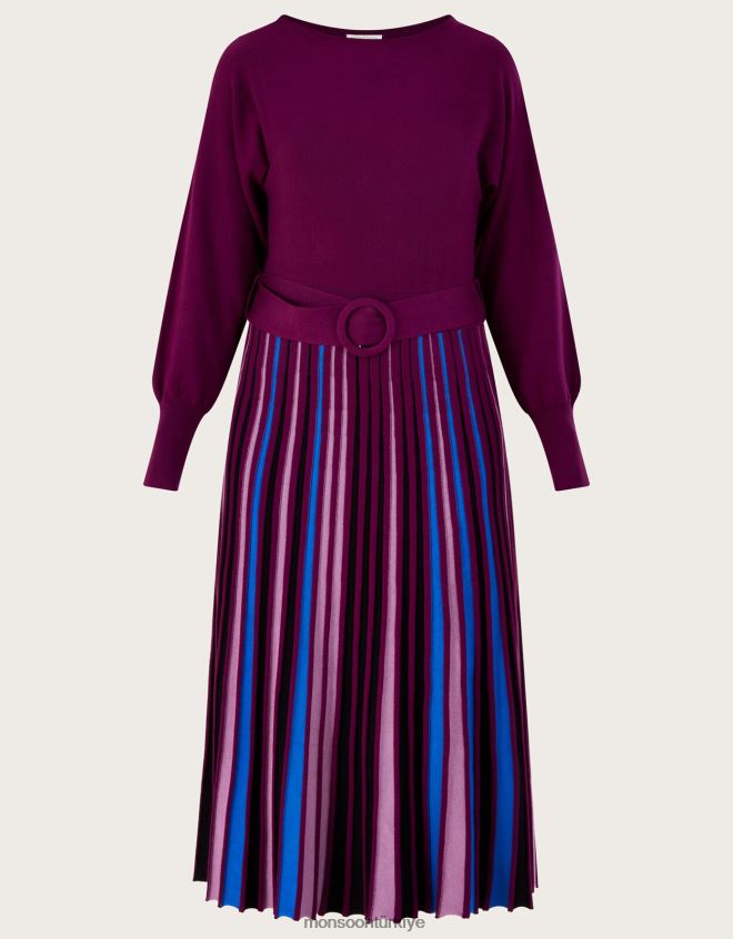 Monsoon kadınlar lenzing ecoverolu yırtmaçlı pilili etek elbise JH86BT418 Giyim mor