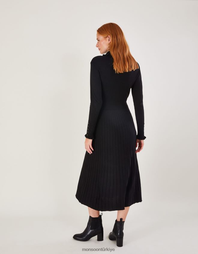 Monsoon kadınlar lenzing ecoverolu yuvarlak yakalı örgü elbise JH86BT1102 Giyim siyah