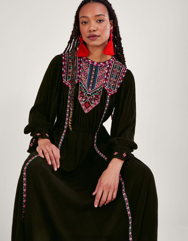 Monsoon kadınlar neon işlemeli maxi elbise JH86BT10 Giyim siyah