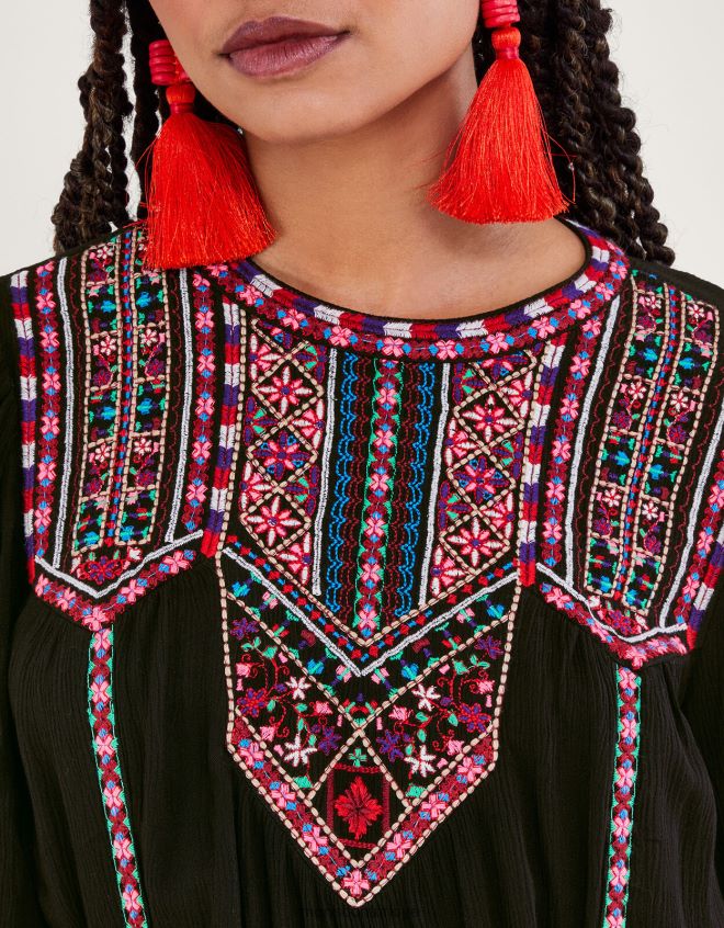 Monsoon kadınlar neon işlemeli maxi elbise JH86BT10 Giyim siyah