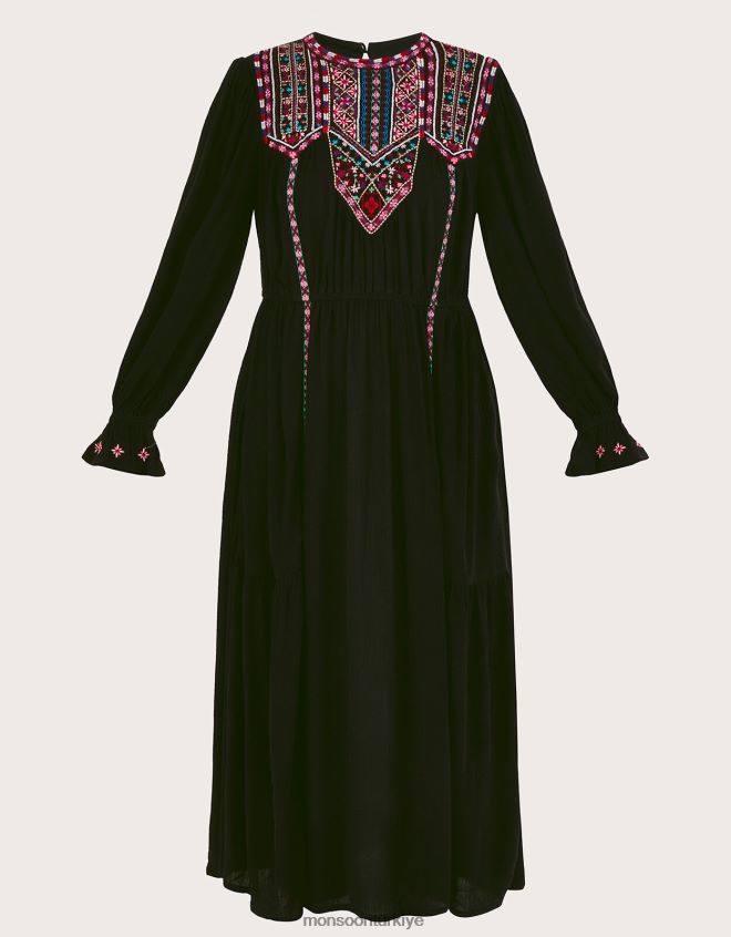 Monsoon kadınlar neon işlemeli maxi elbise JH86BT10 Giyim siyah