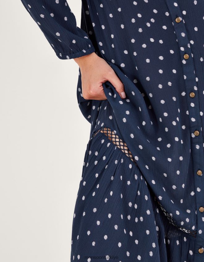 Monsoon kadınlar nokta kesim midi elbise JH86BT34 Giyim Mavi Donanma)