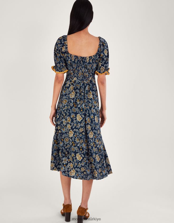 Monsoon kadınlar noktalı çiçek elbise JH86BT126 Giyim Mavi Donanma)