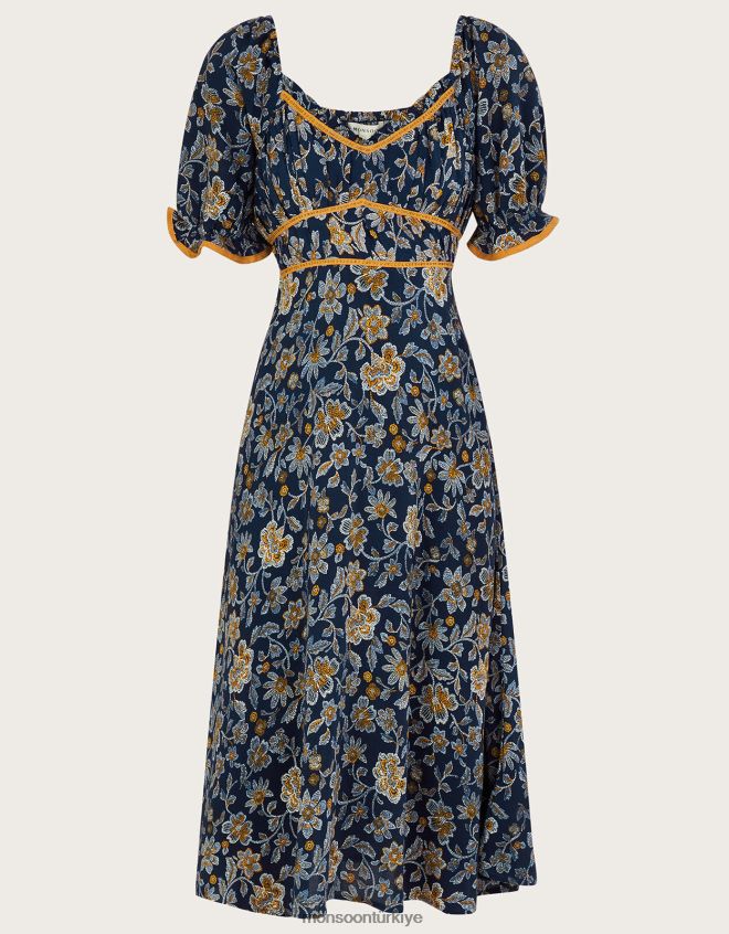 Monsoon kadınlar noktalı çiçek elbise JH86BT126 Giyim Mavi Donanma)