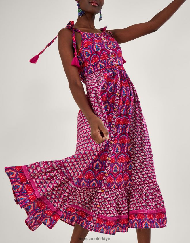 Monsoon kadınlar octavia hayran desenli elbise JH86BT109 Giyim pembe