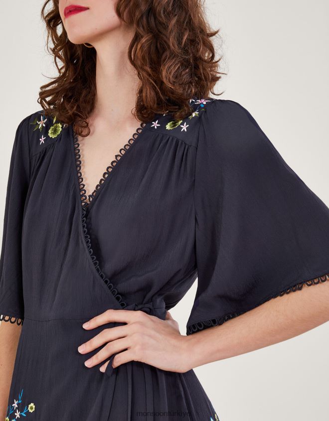 Monsoon kadınlar oliyah anvelop elbise JH86BT590 Giyim Mavi Donanma)