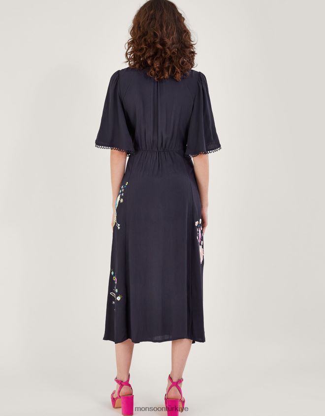 Monsoon kadınlar oliyah anvelop elbise JH86BT590 Giyim Mavi Donanma)