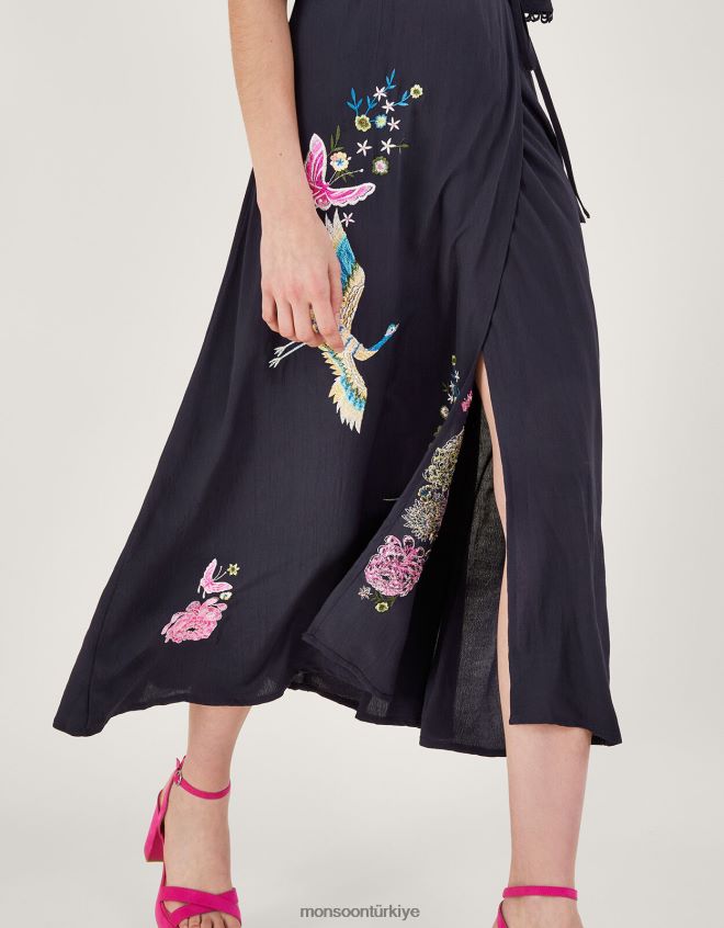 Monsoon kadınlar oliyah anvelop elbise JH86BT590 Giyim Mavi Donanma)