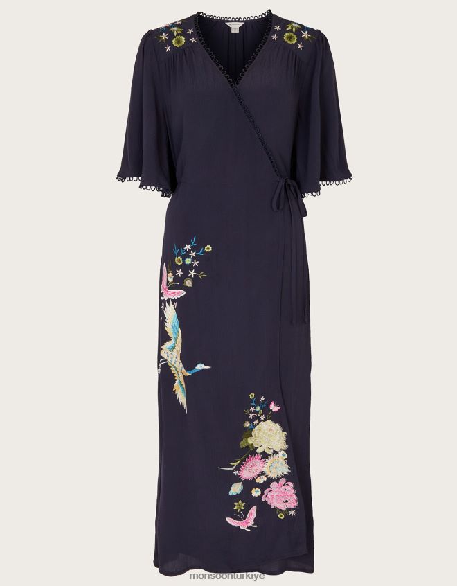 Monsoon kadınlar oliyah anvelop elbise JH86BT590 Giyim Mavi Donanma)