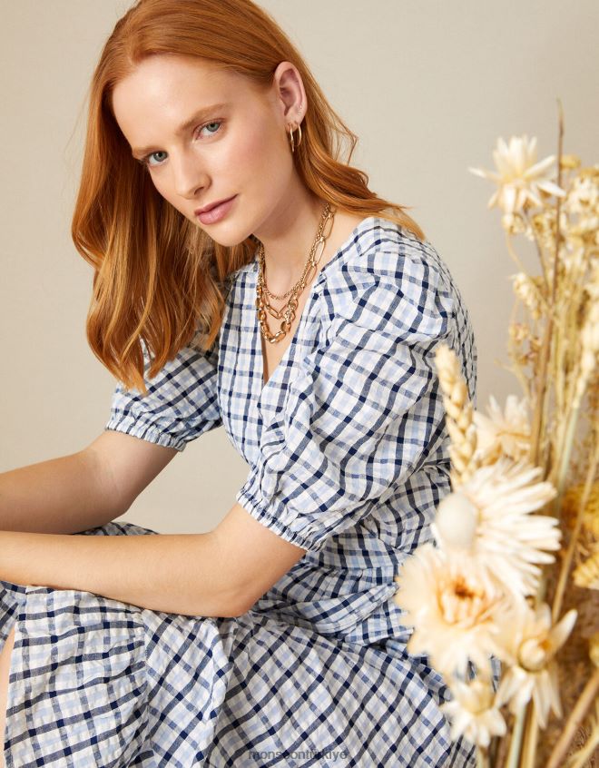 Monsoon kadınlar pötikareli şal bebek elbisesi JH86BT701 Giyim mavi