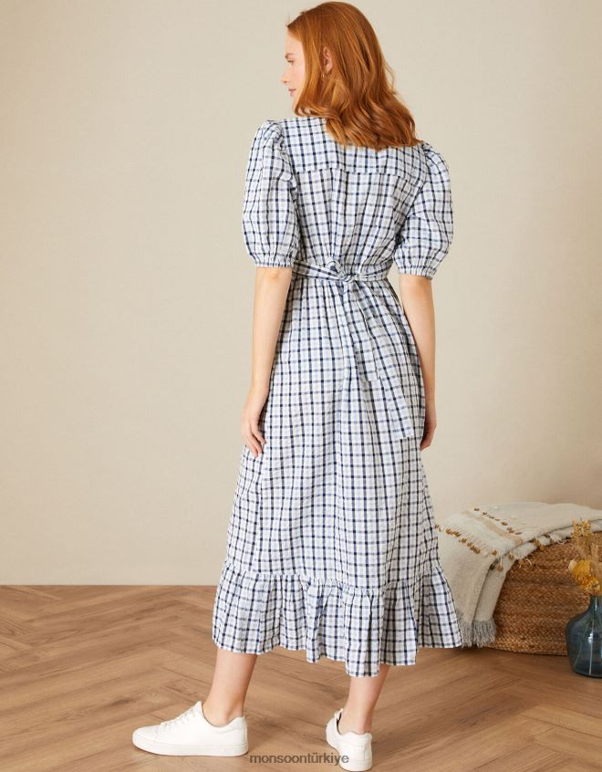 Monsoon kadınlar pötikareli şal bebek elbisesi JH86BT701 Giyim mavi