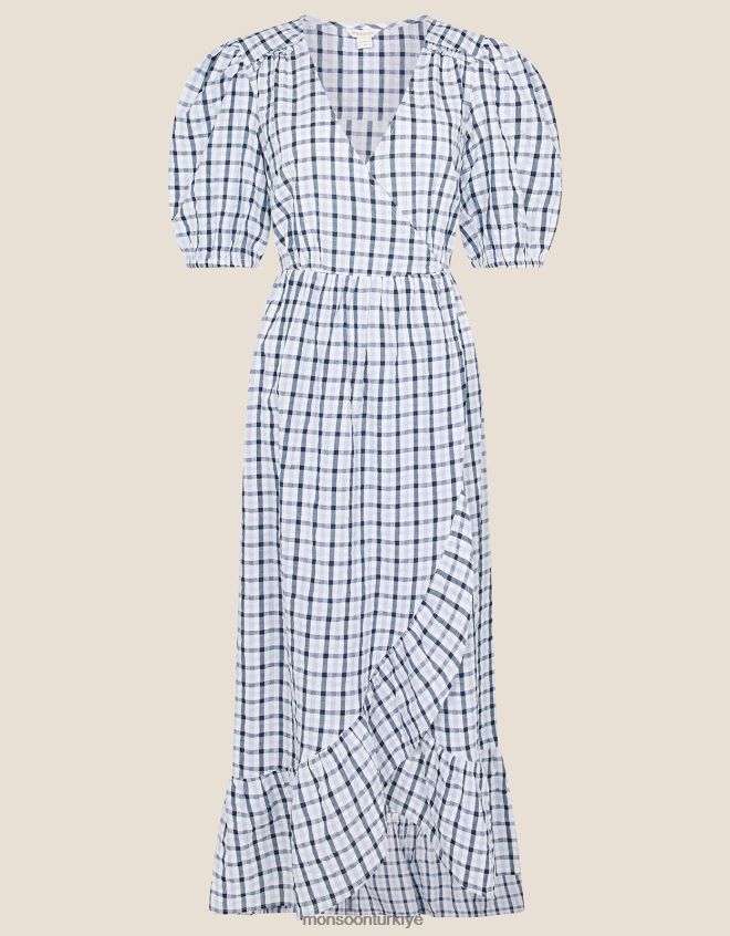 Monsoon kadınlar pötikareli şal bebek elbisesi JH86BT701 Giyim mavi