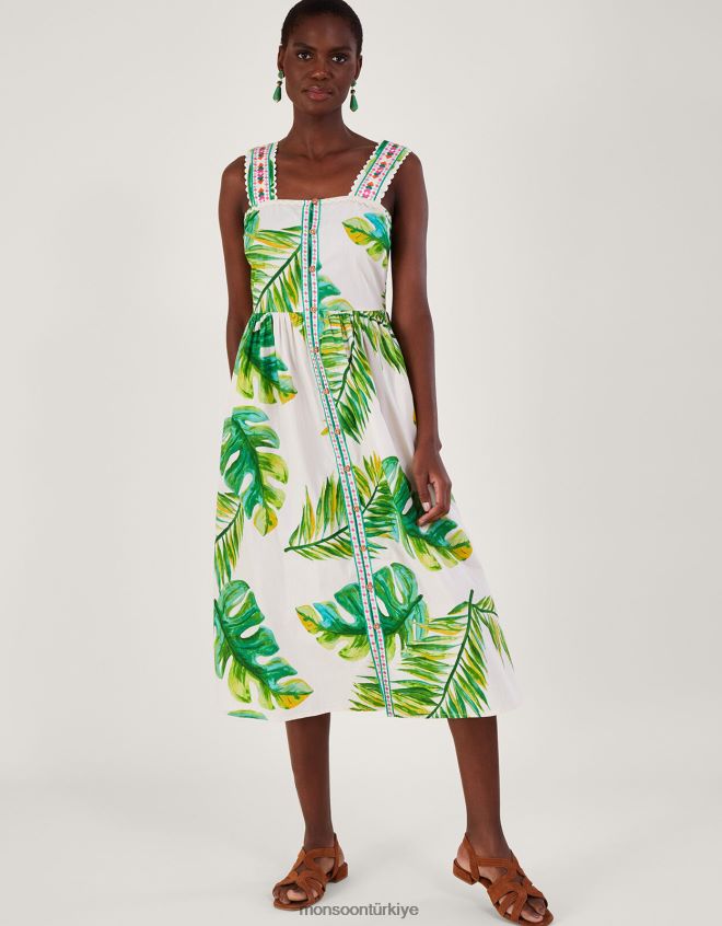 Monsoon kadınlar palmiye desenli sundress JH86BT127 Giyim beyaz