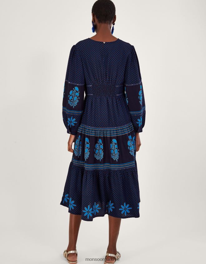Monsoon kadınlar petal işlemeli desenli maxi elbise JH86BT1017 Giyim mavi