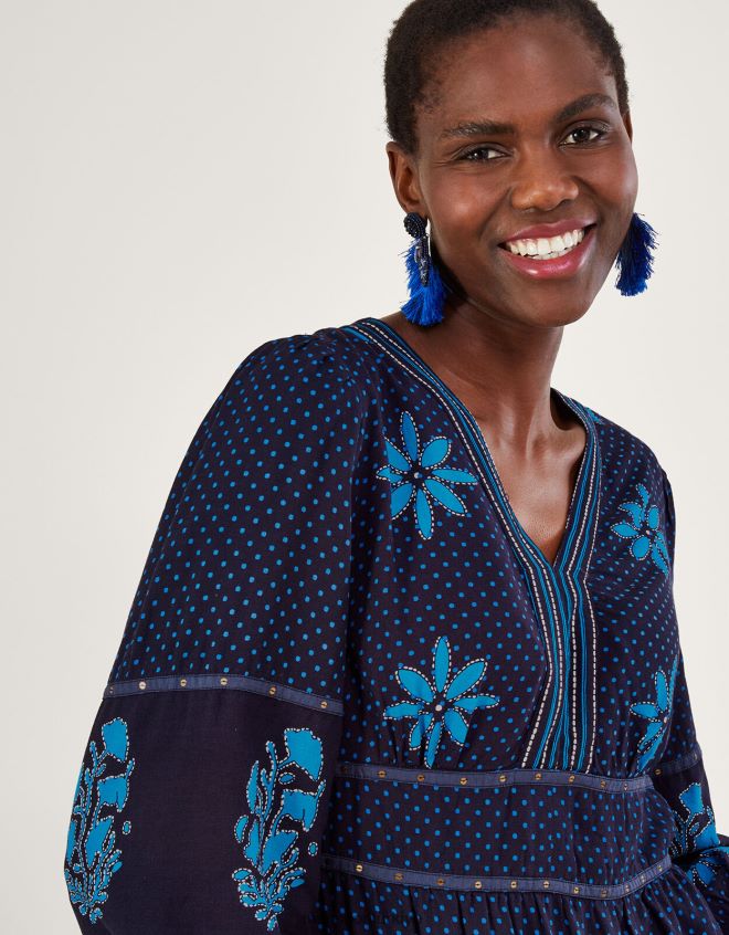 Monsoon kadınlar petal işlemeli desenli maxi elbise JH86BT1017 Giyim mavi