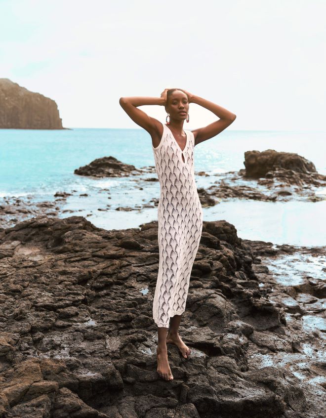 Monsoon kadınlar pointelle dikişli plaj midi elbise JH86BT339 Giyim fildişi