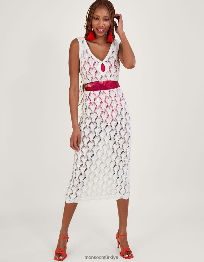 Monsoon kadınlar pointelle dikişli plaj midi elbise JH86BT339 Giyim fildişi
