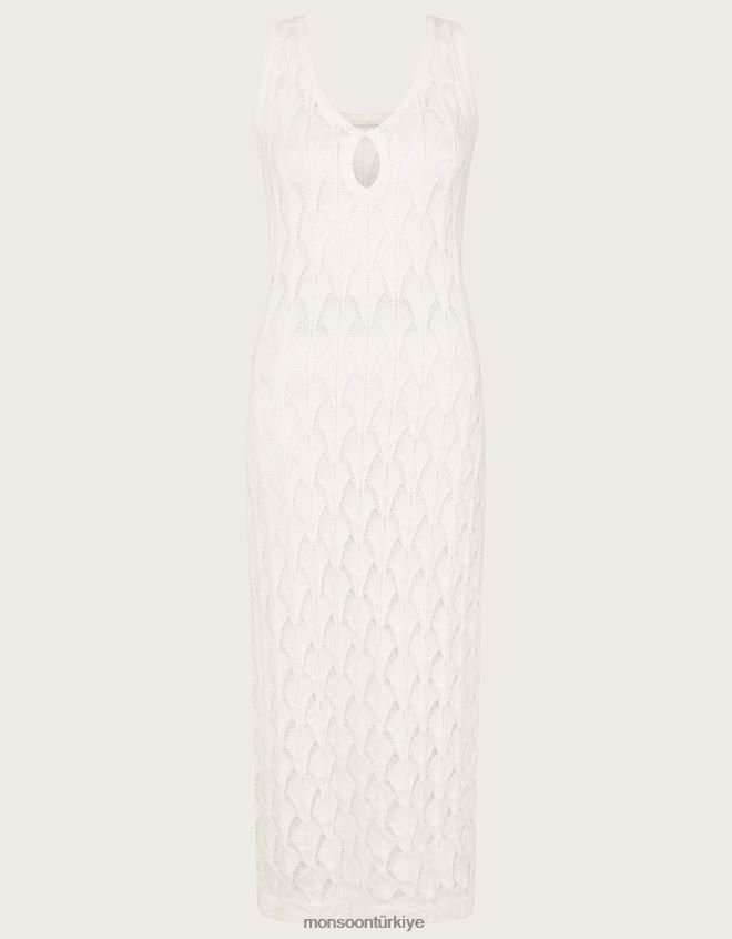 Monsoon kadınlar pointelle dikişli plaj midi elbise JH86BT339 Giyim fildişi