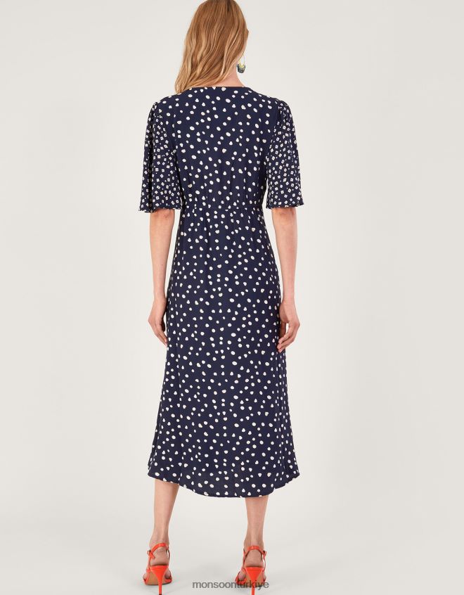 Monsoon kadınlar rori işlemeli çay elbisesi JH86BT696 Giyim Mavi Donanma)