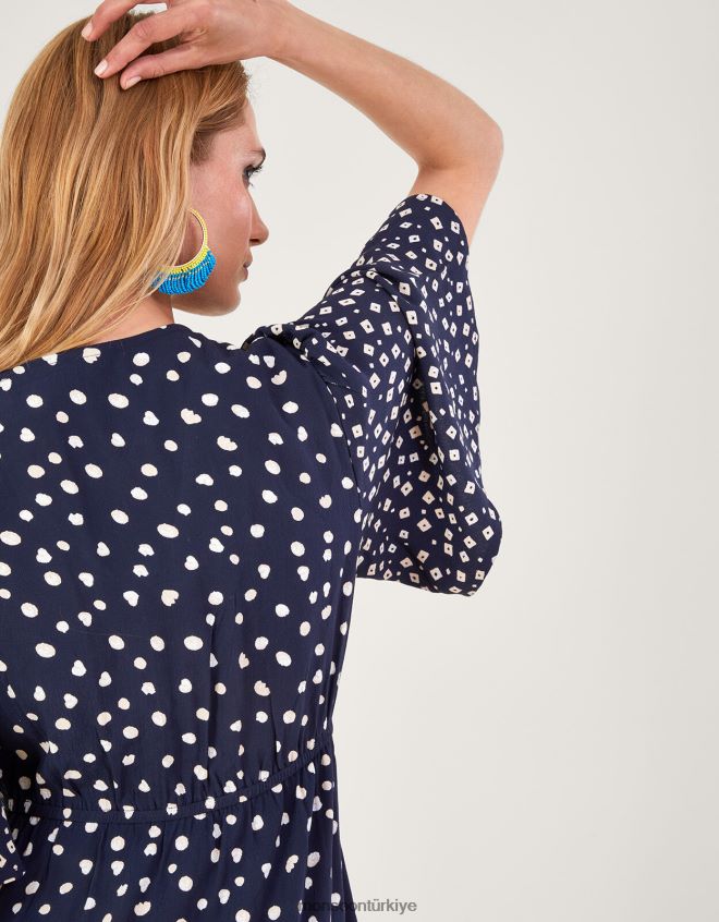 Monsoon kadınlar rori işlemeli çay elbisesi JH86BT696 Giyim Mavi Donanma)