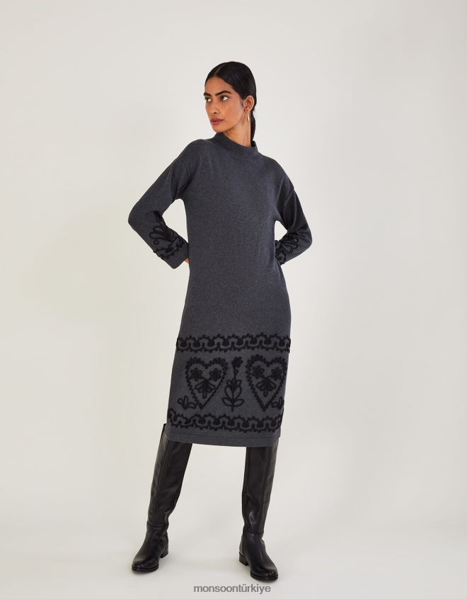 Monsoon kadınlar sürdürülebilir pamuktan cornelli uzun elbise JH86BT385 Giyim gri