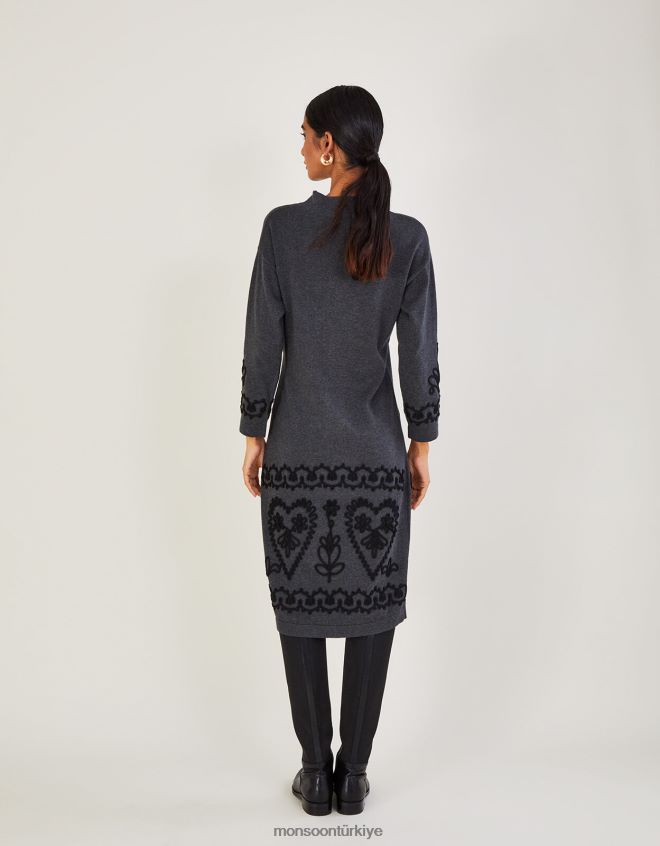 Monsoon kadınlar sürdürülebilir pamuktan cornelli uzun elbise JH86BT385 Giyim gri