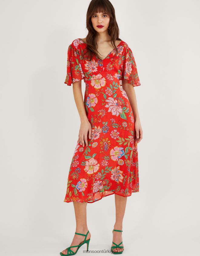 Monsoon kadınlar sürdürülebilir viskondan fia ayna detaylı elbise JH86BT836 Giyim turuncu