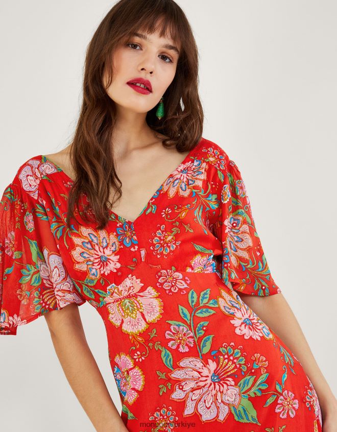 Monsoon kadınlar sürdürülebilir viskondan fia ayna detaylı elbise JH86BT836 Giyim turuncu