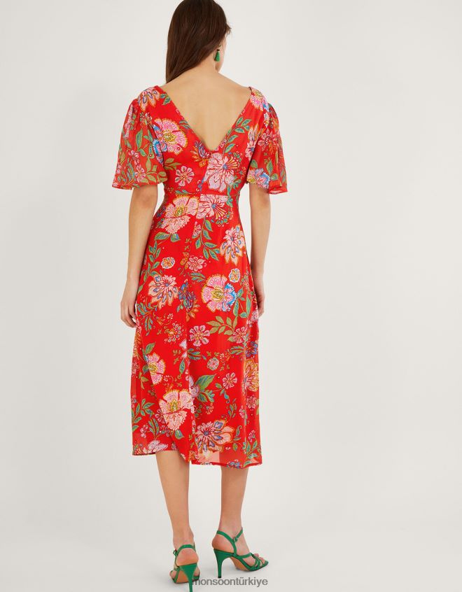 Monsoon kadınlar sürdürülebilir viskondan fia ayna detaylı elbise JH86BT836 Giyim turuncu