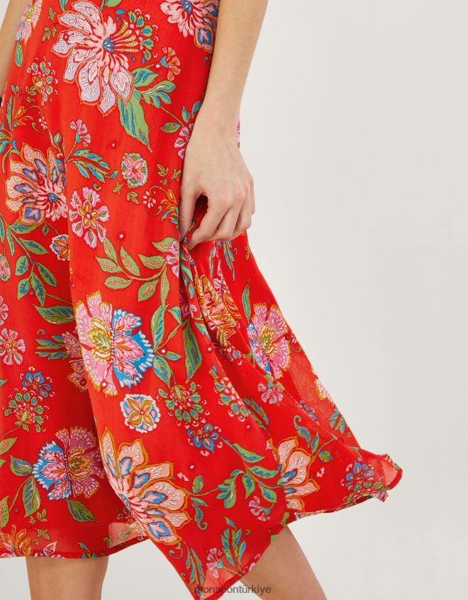 Monsoon kadınlar sürdürülebilir viskondan fia ayna detaylı elbise JH86BT836 Giyim turuncu