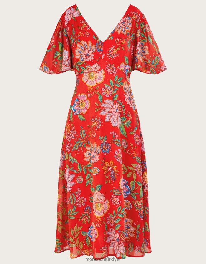 Monsoon kadınlar sürdürülebilir viskondan fia ayna detaylı elbise JH86BT836 Giyim turuncu