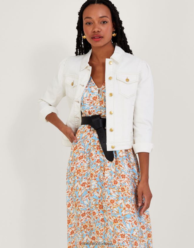 Monsoon kadınlar sürdürülebilir viskondan keava çiçek desenli çay elbisesi JH86BT770 Giyim mavi