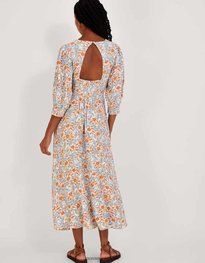 Monsoon kadınlar sürdürülebilir viskondan keava çiçek desenli çay elbisesi JH86BT770 Giyim mavi