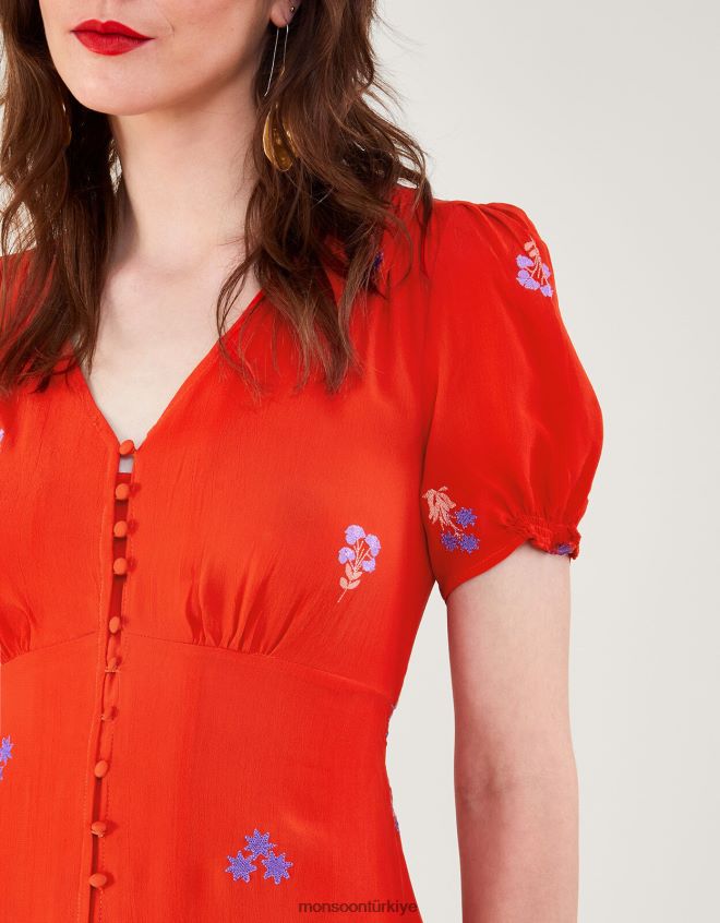 Monsoon kadınlar sürdürülebilir viskondan ollie işlemeli çay elbisesi JH86BT918 Giyim turuncu