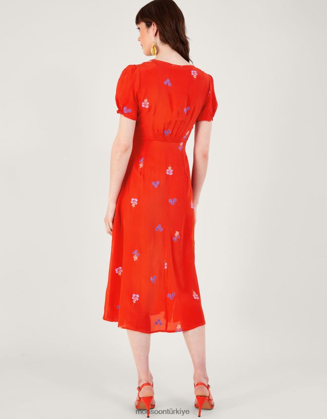 Monsoon kadınlar sürdürülebilir viskondan ollie işlemeli çay elbisesi JH86BT918 Giyim turuncu