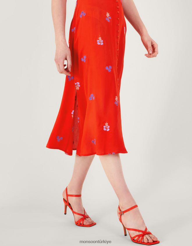 Monsoon kadınlar sürdürülebilir viskondan ollie işlemeli çay elbisesi JH86BT918 Giyim turuncu