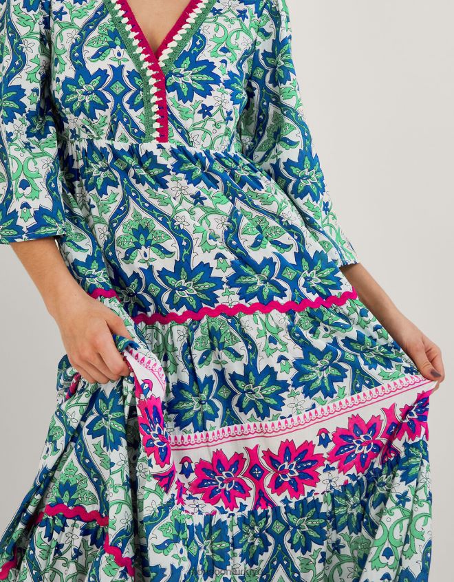 Monsoon kadınlar söğüt ağacı desenli elbise JH86BT603 Giyim mavi