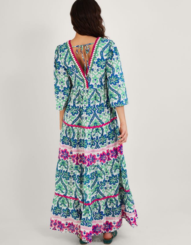 Monsoon kadınlar söğüt ağacı desenli elbise JH86BT603 Giyim mavi