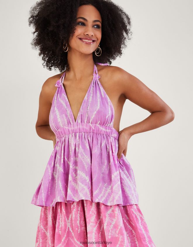 Monsoon kadınlar shibori boya desenli katmanlı elbise JH86BT272 Giyim mor (leylak)