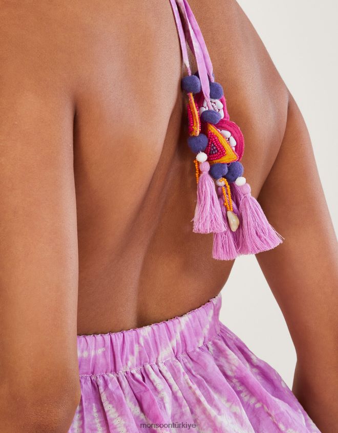 Monsoon kadınlar shibori boya desenli katmanlı elbise JH86BT272 Giyim mor (leylak)