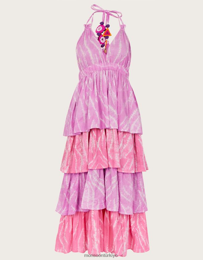 Monsoon kadınlar shibori boya desenli katmanlı elbise JH86BT272 Giyim mor (leylak)