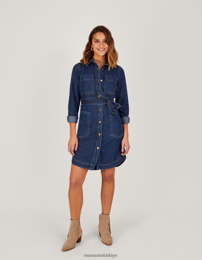 Monsoon kadınlar shirley denim gömlek elbise JH86BT534 Giyim mavi (kot mavisi)