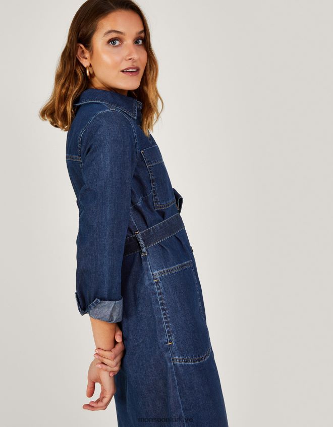 Monsoon kadınlar shirley denim gömlek elbise JH86BT534 Giyim mavi (kot mavisi)