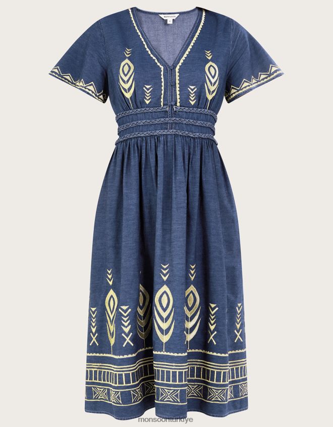 Monsoon kadınlar tavus kuşu tüyü elbise JH86BT541 Giyim mavi (kot mavisi)