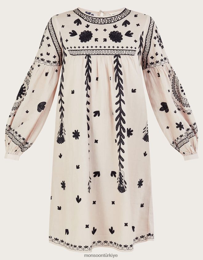 Monsoon kadınlar tek renkli çiçekli elbise JH86BT789 Giyim fildişi