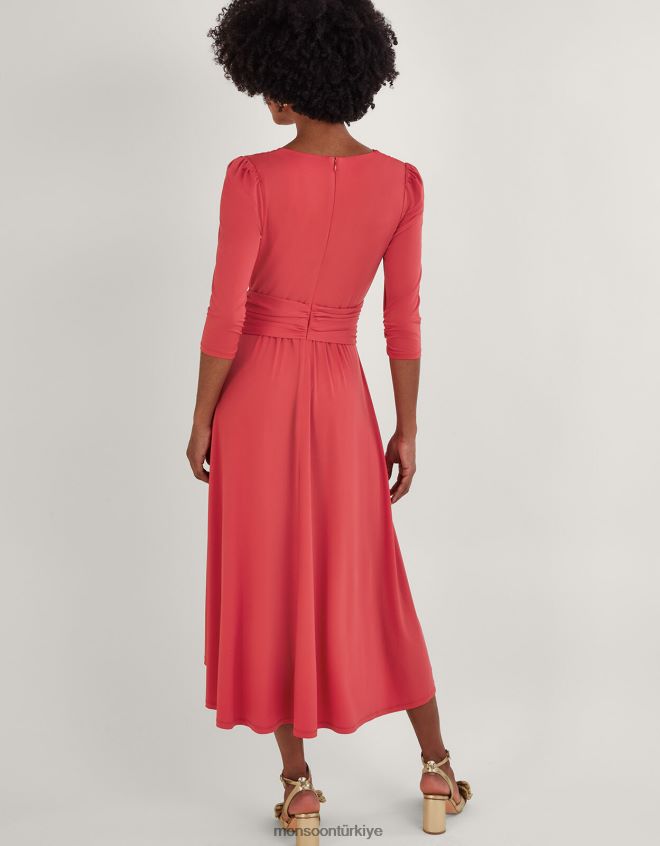 Monsoon kadınlar Geri dönüştürülmüş polyesterden jarse anvelop kesim önü v yaka elbise JH86BT594 Giyim pembe