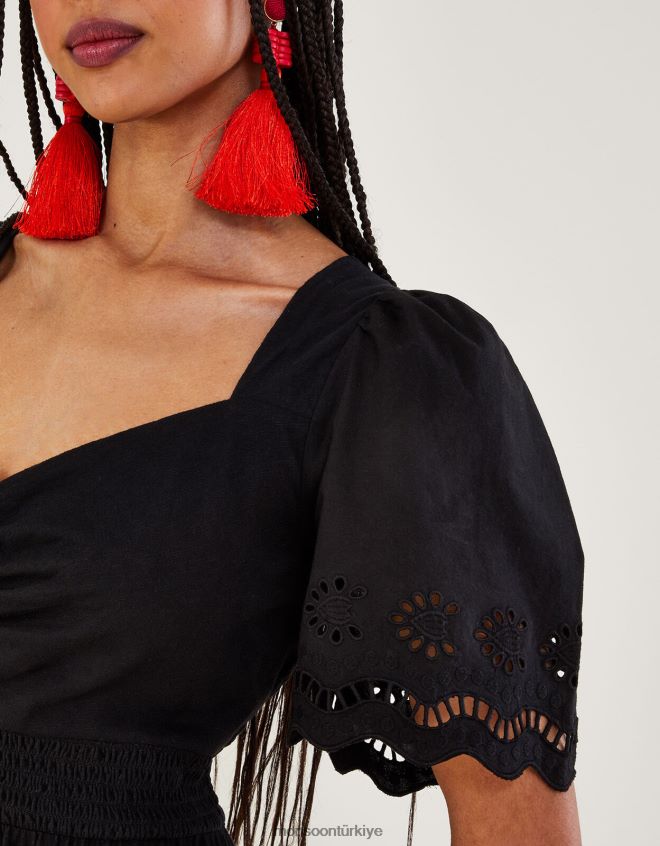 Monsoon kadınlar broderie süslemeli midi elbise JH86BT957 Giyim siyah