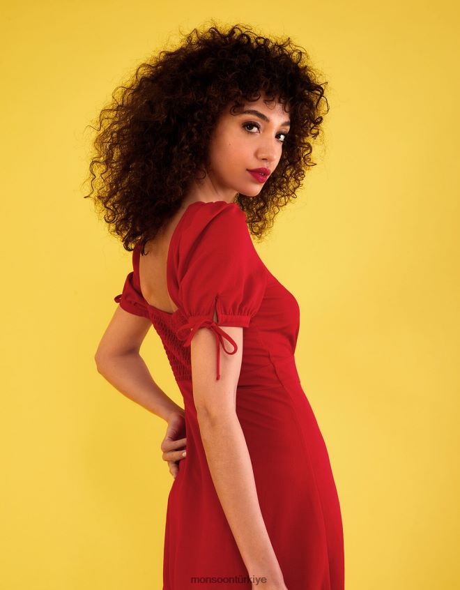 Monsoon kadınlar düğmeli düz jarse midi elbise JH86BT1111 Giyim kırmızı